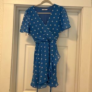 Blue and white polka dot dress